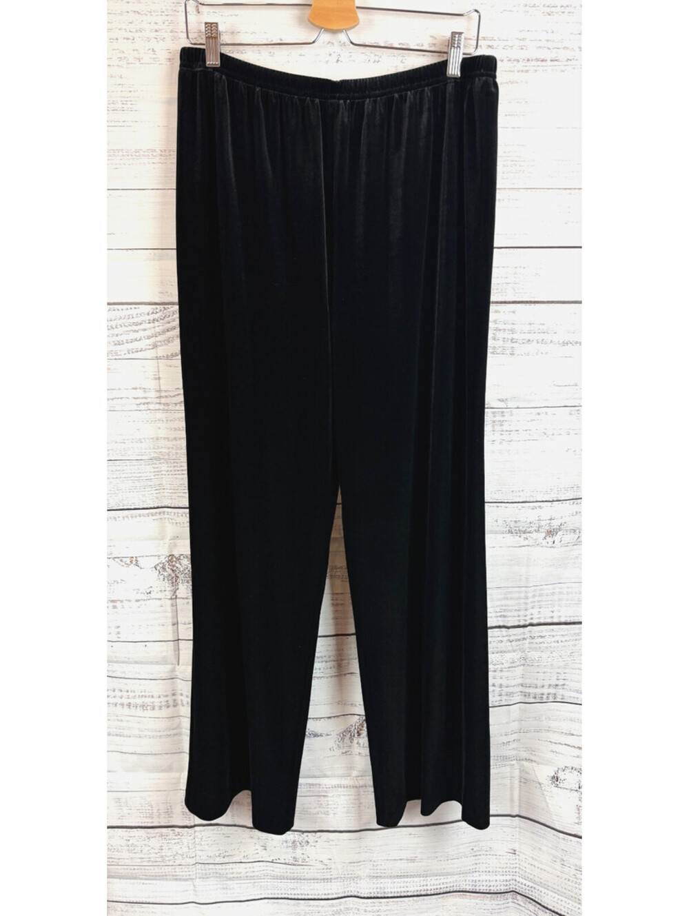 CAROLINE ROSE black velvet pull on straight leg stretch pants size L NWT USA